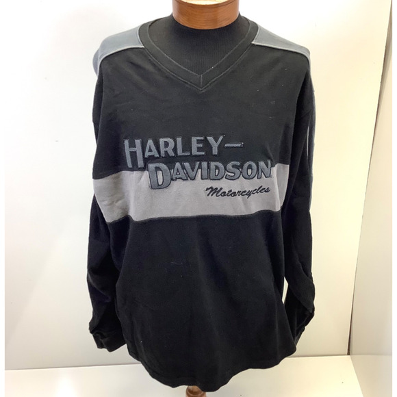 Harley Davidson Embroidered Mens 2XL Pullover Long Sleeve Shirt Black Gray - Picture 1 of 10